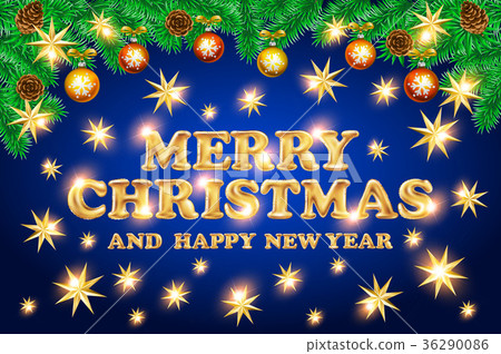 Merry christmas Happy New Year gold star blue 36290086