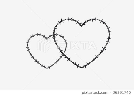Two Shapes of Heart Silhouette of Barbed Wire 36291740