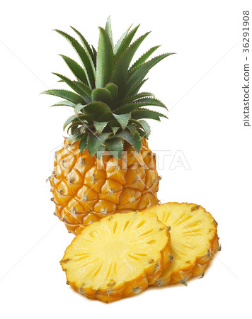 Small pineapple and round slices isolated  36291908