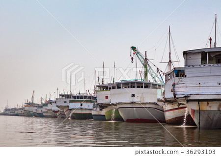 Traditional ships line up in Jakarta old port Traditional ships line up in Jakarta old port 36293103