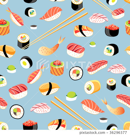 Seamless bright pattern with different sushi  36296377