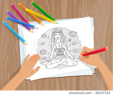 Coloring picture with meditating woman 36297583