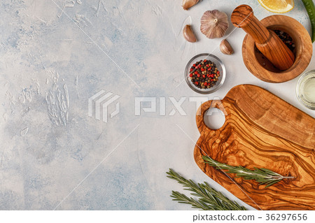 Cutting board and spice for cooking. 36297656