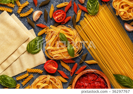 Italian food background with pasta, spices  36297767