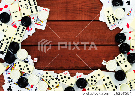 Various board games chess board, playing cards 36298594