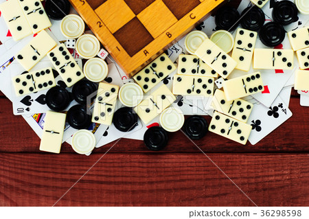 Various board games chess board, playing cards 36298598