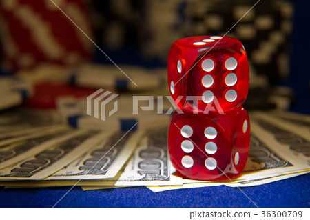Stack of Poker chips with dice rolls Stack of Poker chips with dice rolls 36300709