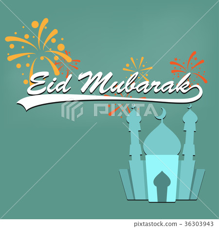 Eid Mubarak Vintage style with mosque, vector Eid Mubarak Vintage style with mosque, vector 36303943