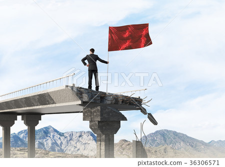 Man with flag presenting leadership concept. 36306571