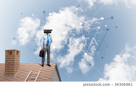 Concept of security and privacy protection with camera headed man Concept of security and privacy protection with camera headed man 36306961