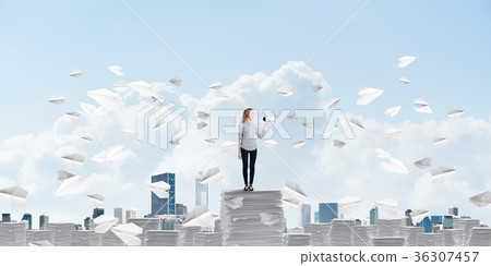 Woman keeping megaphone in hand. Woman keeping megaphone in hand. 36307457