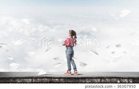 Concept of careless happy childhood with girl looking far away Concept of careless happy childhood with girl looking far away 36307950