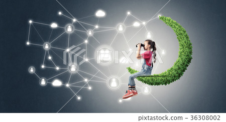 Idea of children Internet communication or online playing and pa 36308002