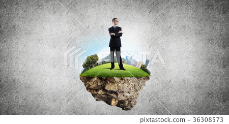 Confident boss and modern city as concept of eco green construction Confident boss and modern city as concept of eco green construction 36308573