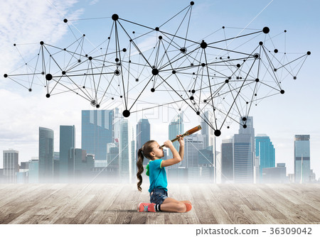 Concept of social wireless connection and internet use for communication by children 36309042