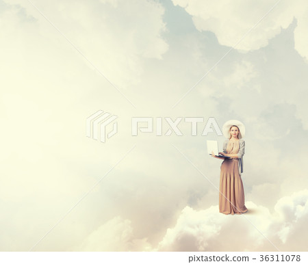 Vintage girl with laptop Vintage girl with laptop 36311078