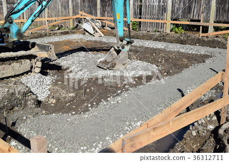 Foundation construction site in a residential area Foundation construction site in a residential area 36312711
