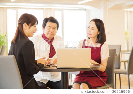 Chef cook waitress couple restaurant middle Chef cook waitress couple restaurant middle 36316906