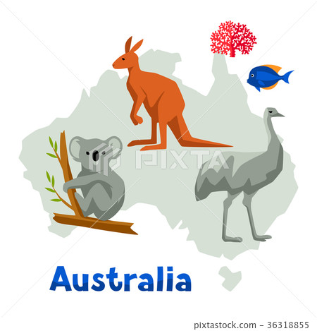 Illustration of Australia map with wildlife 36318855