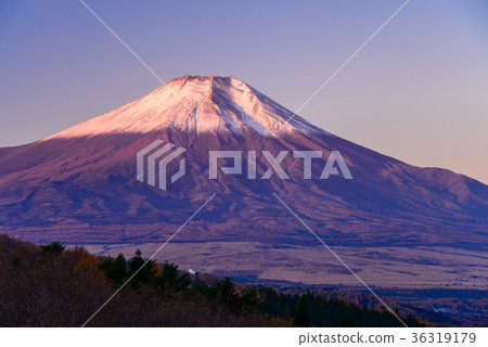 Mt. Fuji crowned from the twenty-fold curve of autumn leaves Mt. Fuji crowned from the twenty-fold curve of autumn leaves 36319179