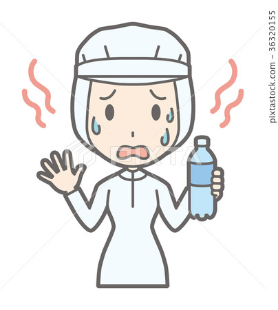 A female worker in a white sanitary suit is hot A female worker in a white sanitary suit is hot 36320155