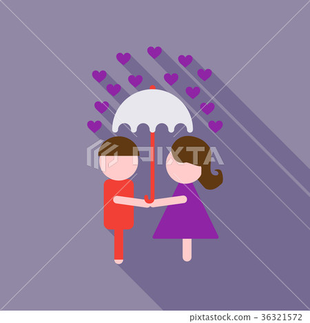 Young Couple in love under umbrella on hearts 36321572