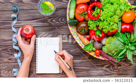 Female hands make notes in diet book Female hands make notes in diet book 36322015