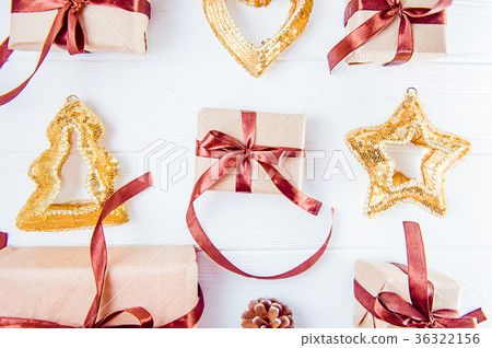 Top view Christmas holidays composition with gifts Top view Christmas holidays composition with gifts 36322156