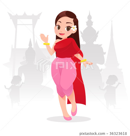 illustration thai women in thai traditional dress. illustration thai women in thai traditional dress. 36323618