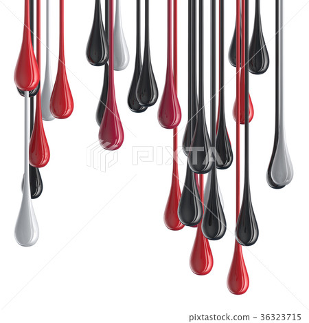 3D red, white and black glossy paint drop blobs 36323715