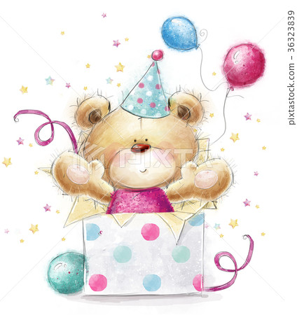 Cute Teddy bear with the colorful balloons. Cute Teddy bear with the colorful balloons. 36323839