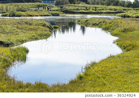 ponds in valley of Oxara river in Thingvellir 36324924