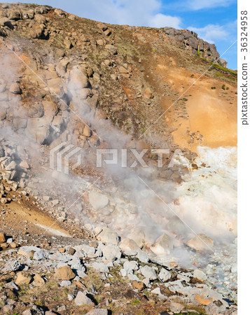 thermal spring at hill slope in Krysuvik, Iceland 36324958