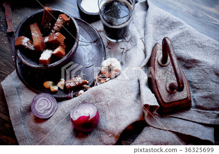 garlic croutons in the dark interior of the pub garlic croutons in the dark interior of the pub 36325699