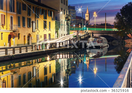 Naviglio Grande canal in Milan, Lombardia, Italy Naviglio Grande canal in Milan, Lombardia, Italy 36325916