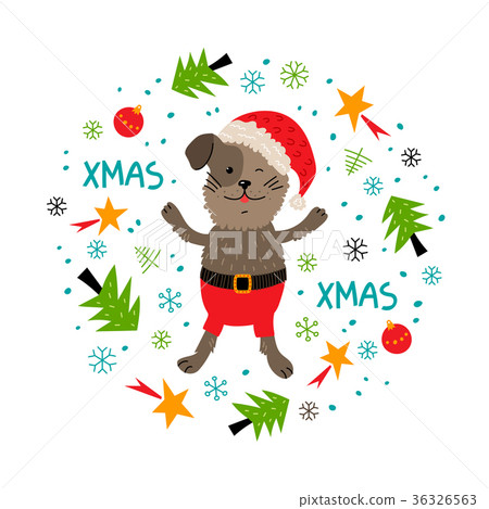 Christmas dog, Greeting card unique hand drawn Christmas dog, Greeting card unique hand drawn 36326563