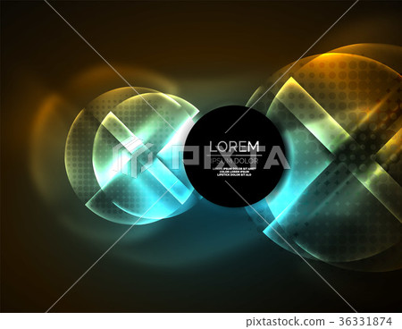 Circular glowing neon shapes, techno background 36331874
