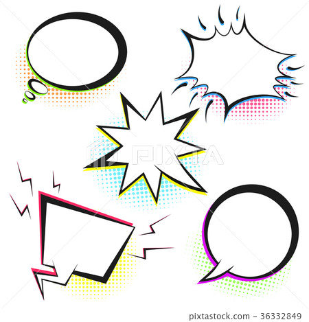 White retro speech bubbles with color halftone set - Stock Illustration ...