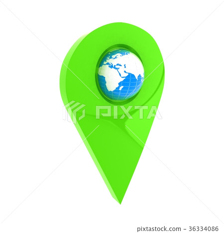 Realistic 3d pointer of map with Earth Realistic 3d pointer of map with Earth 36334086