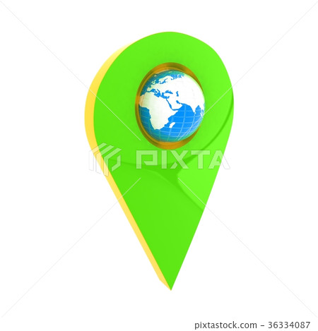 Realistic 3d pointer of map with Earth Realistic 3d pointer of map with Earth 36334087