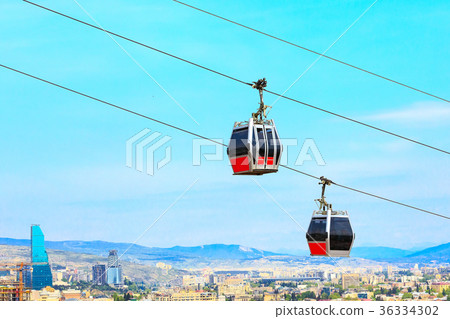 Tbilisi, Georgia funicular cabins and city skyline Tbilisi, Georgia funicular cabins and city skyline 36334302