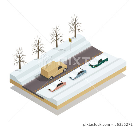Winter Road Landscape Isometric Composition Winter Road Landscape Isometric Composition 36335271
