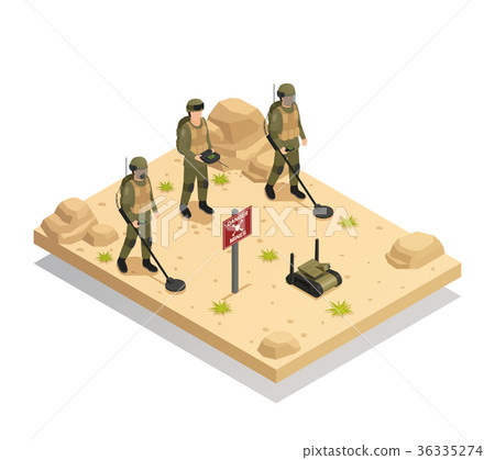 Military Demining Robots Isometric Composition  36335274