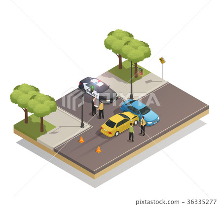 Road Collision Accident Isometric Composition  36335277