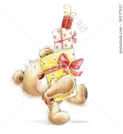 Teddy bear with the gifts.Birthday card Teddy bear with the gifts.Birthday card 36337912