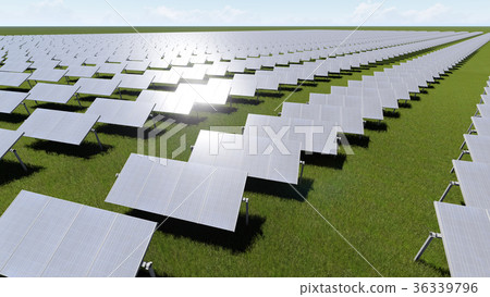 Solar panels with wind generator on clear sky 3D 36339796