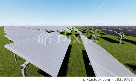 Solar panels with wind generator on clear sky 3D 36339798