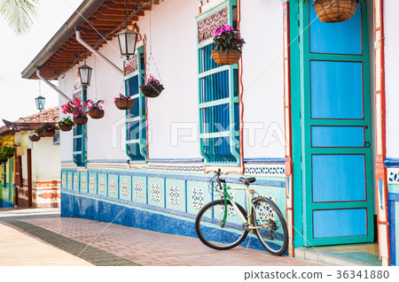 Bicycle next to a beautiful house at Guatape 36341880
