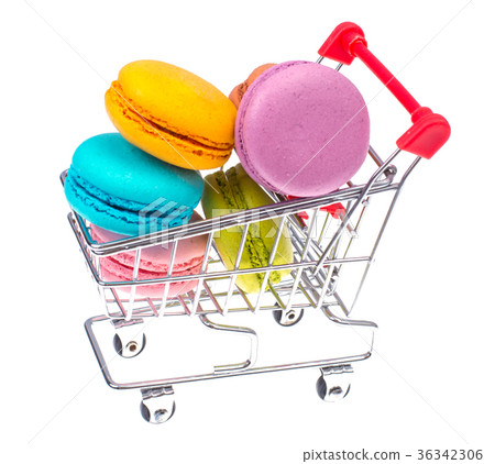 Macaroons in metal shopping basket Macaroons in metal shopping basket 36342306