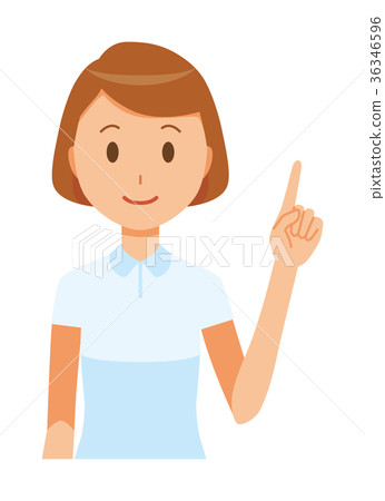 A female nurse in a white uniform is pointing A female nurse in a white uniform is pointing 36346596